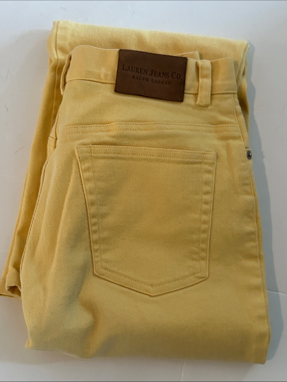 Ralph Lauren jeans co yellow denim jeans size 8 brown logo patch on back